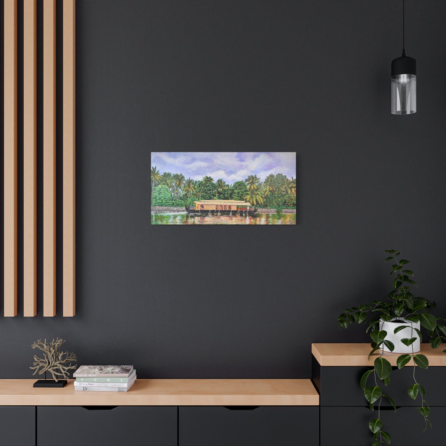 Kerala houseboat with detailed tropical background - Matte Canvas, Stretched - 2 size options