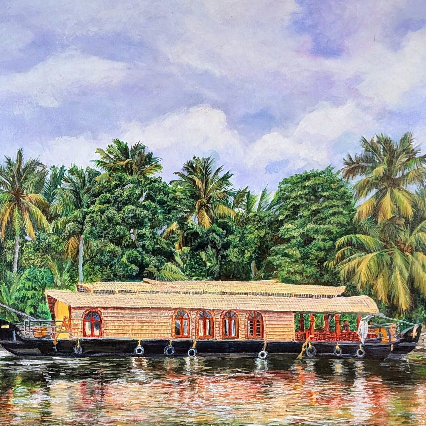 Kerala Houseboat with Tropical Background painting