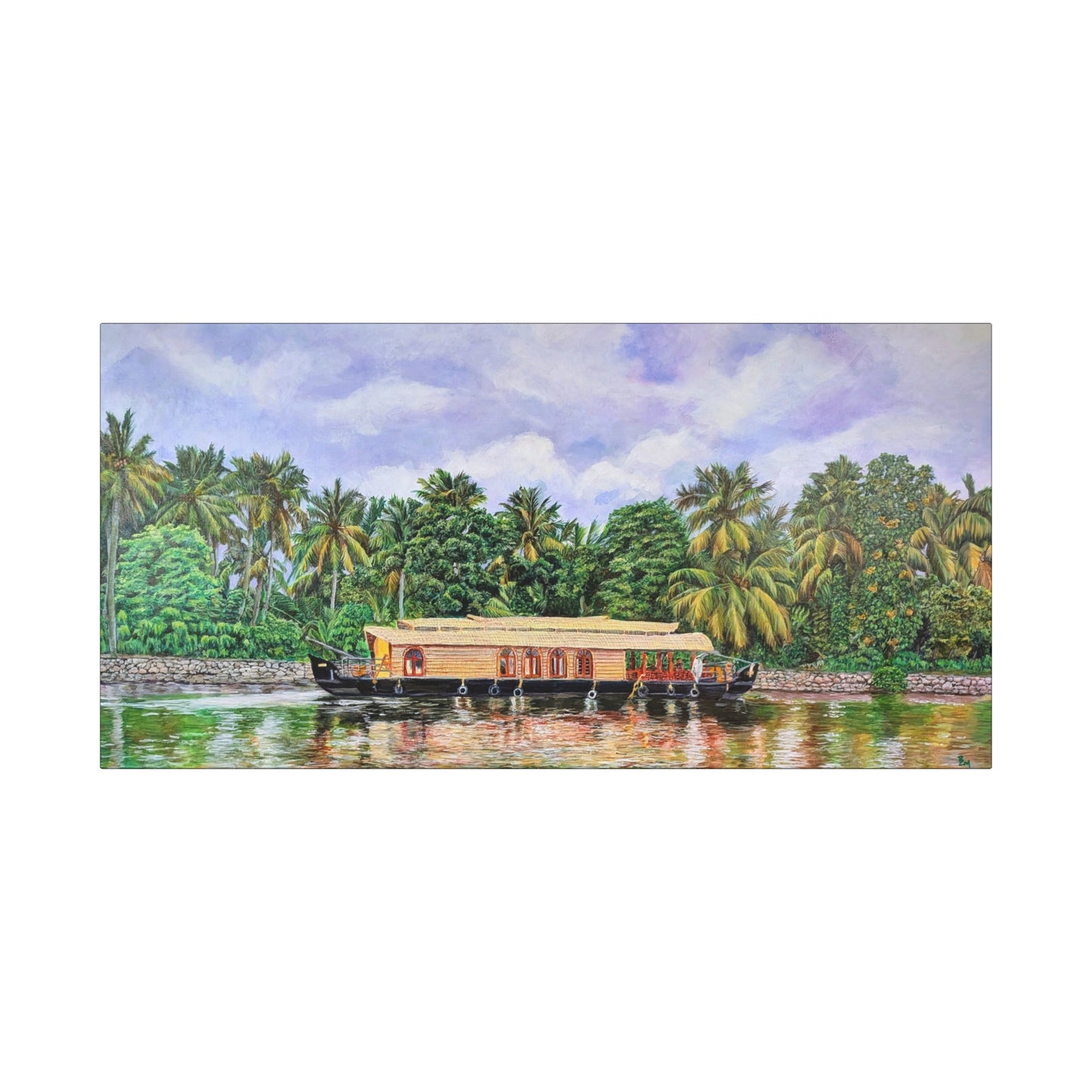 Kerala houseboat with detailed tropical background - Matte Canvas, Stretched - 2 size options