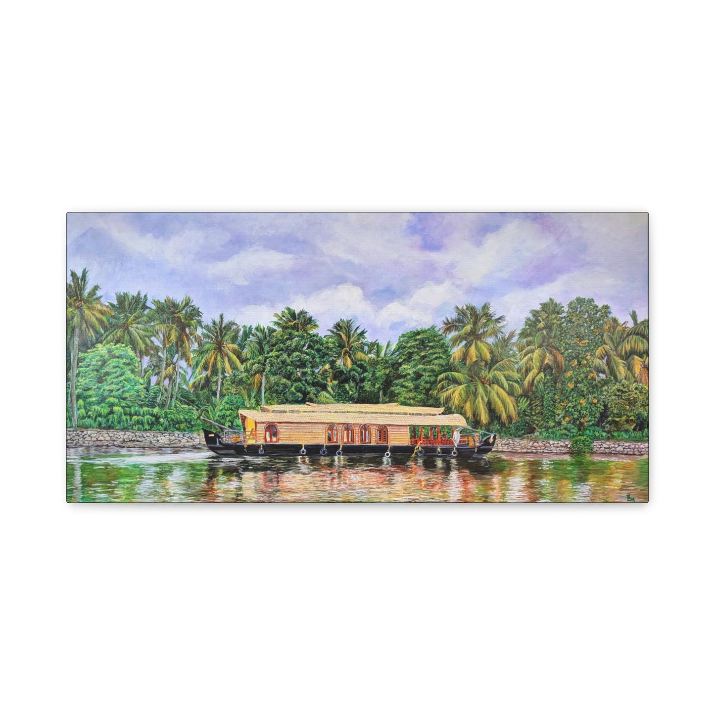 Kerala houseboat with detailed tropical background - Matte Canvas, Stretched - 2 size options