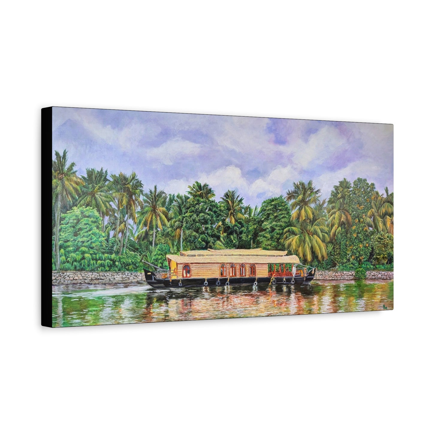 Kerala houseboat with detailed tropical background - Matte Canvas, Stretched - 2 size options