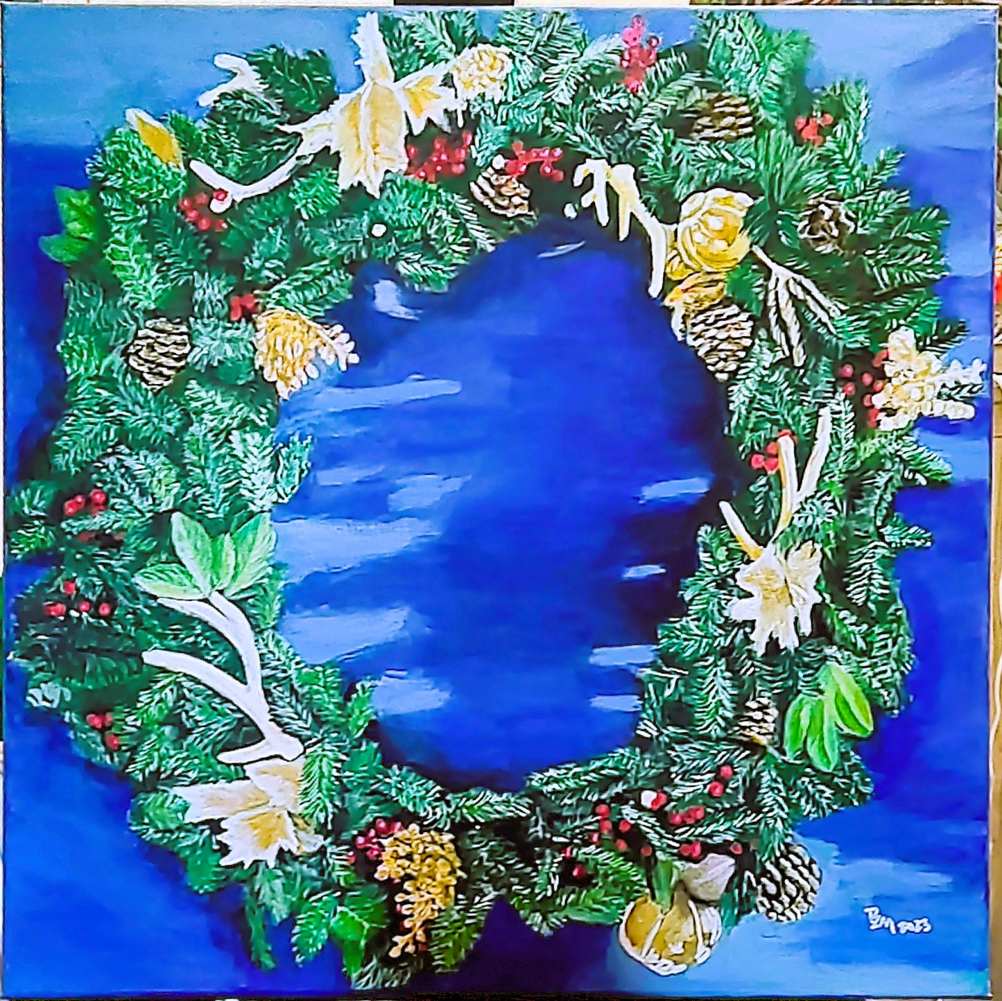 Christmas wreath - original acrylic painting