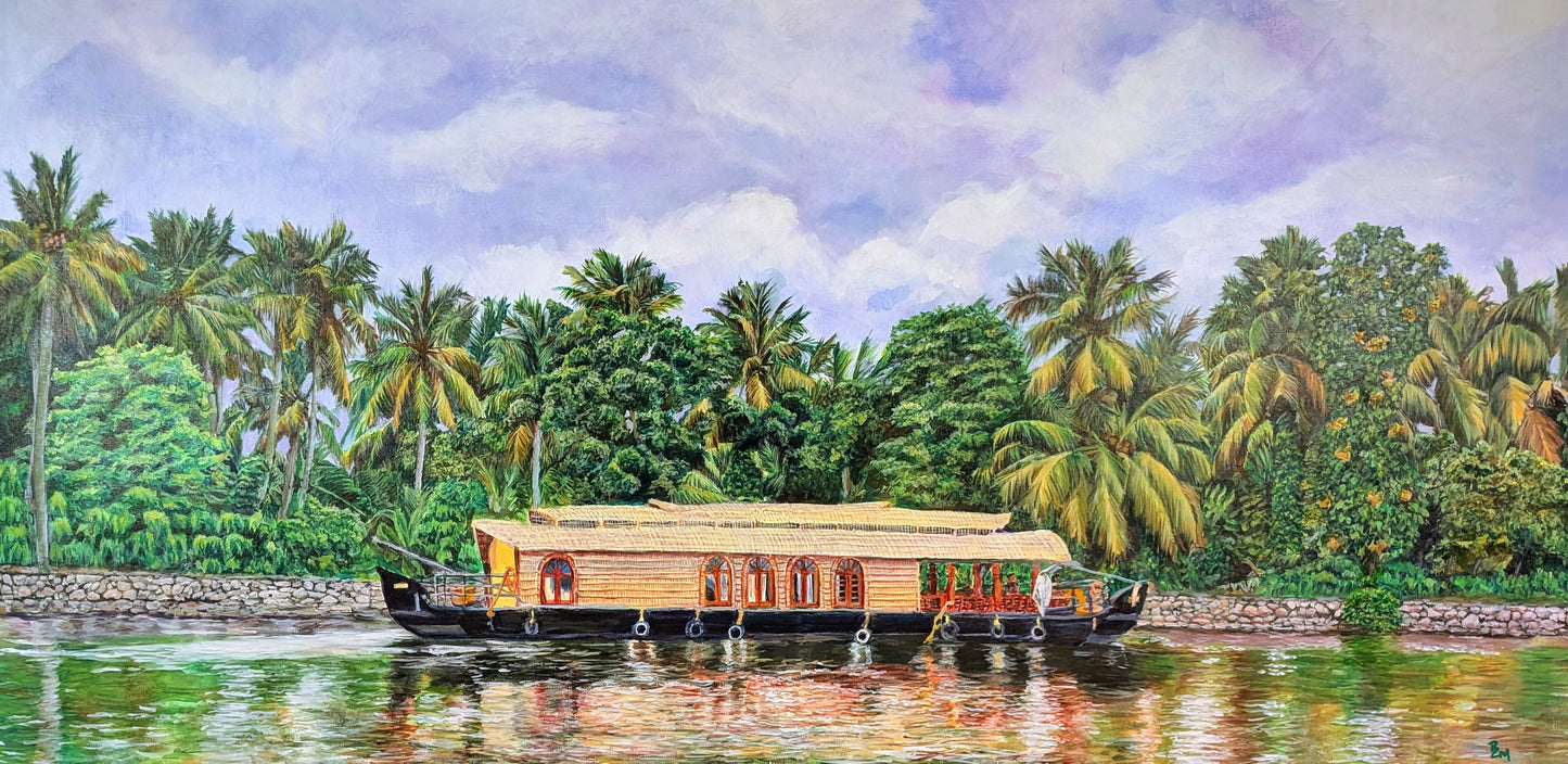 Kerala Houseboat with Tropical Background painting