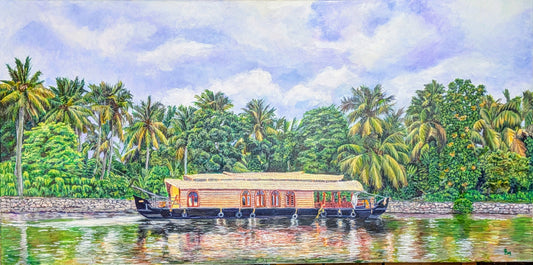 Kerala Houseboat with Tropical Background painting