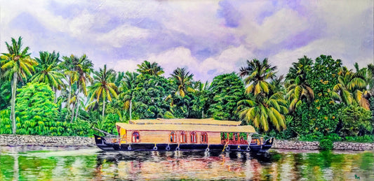 Kerala Houseboat with Tropical Background painting